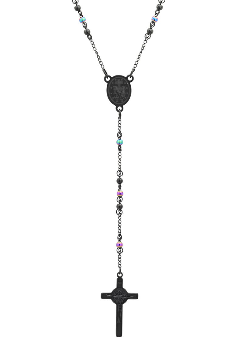 STEELTIME Two-Tone Stainless Steel Rosary, Main, color, Black