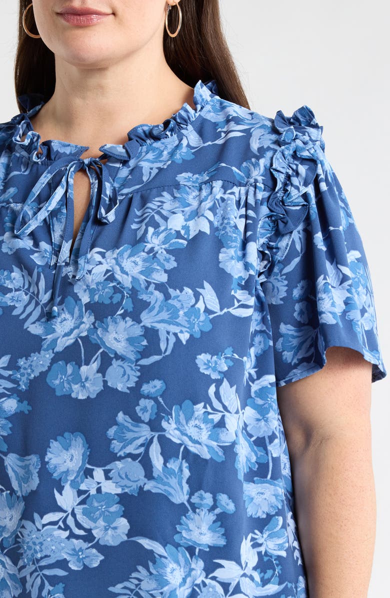 SUGARLIPS Bary Danielle Floral Ruffle Top, Alternate, color, Navy-Blue