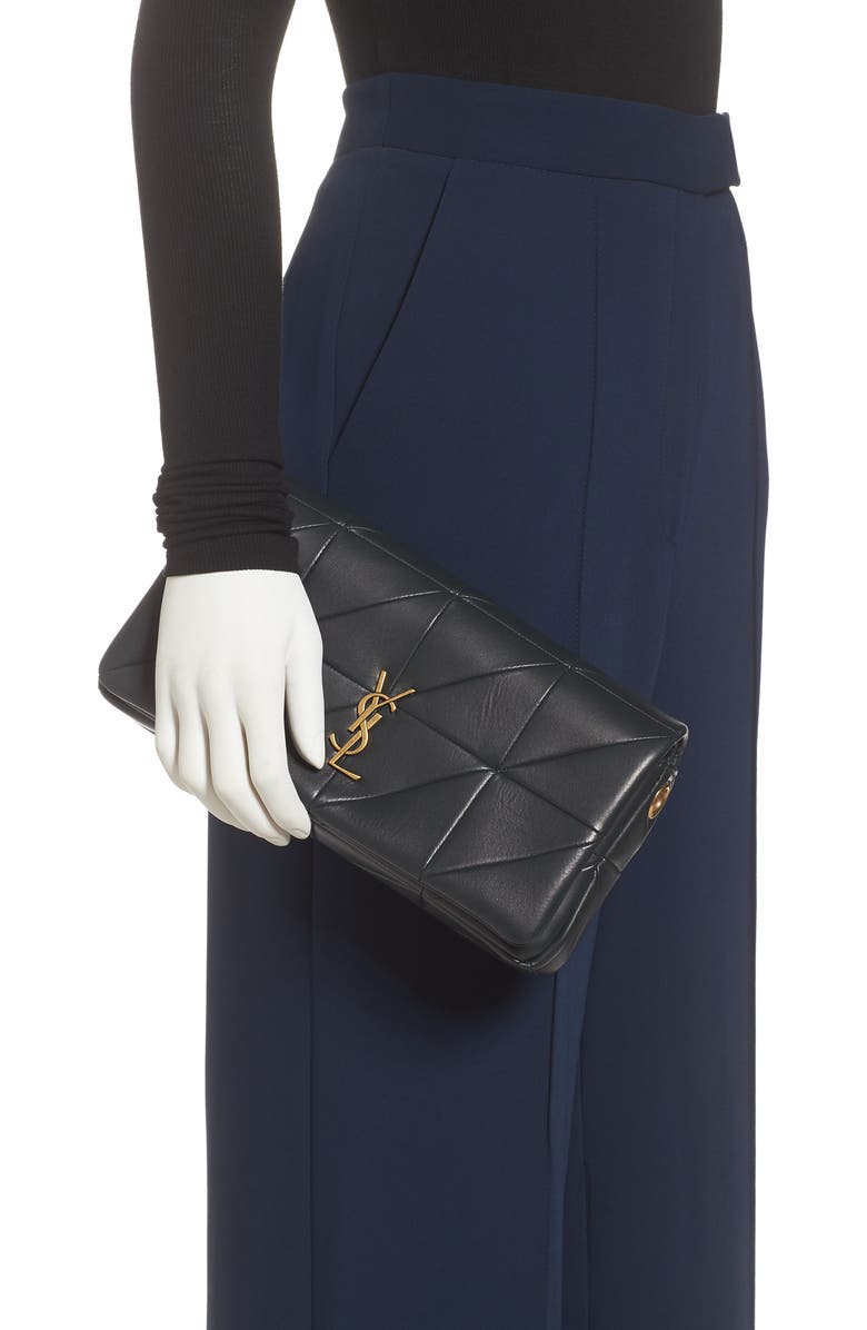 Saint Laurent Jamie 99 Patchwork Leather Baguette, Alternate, color, Deep Green