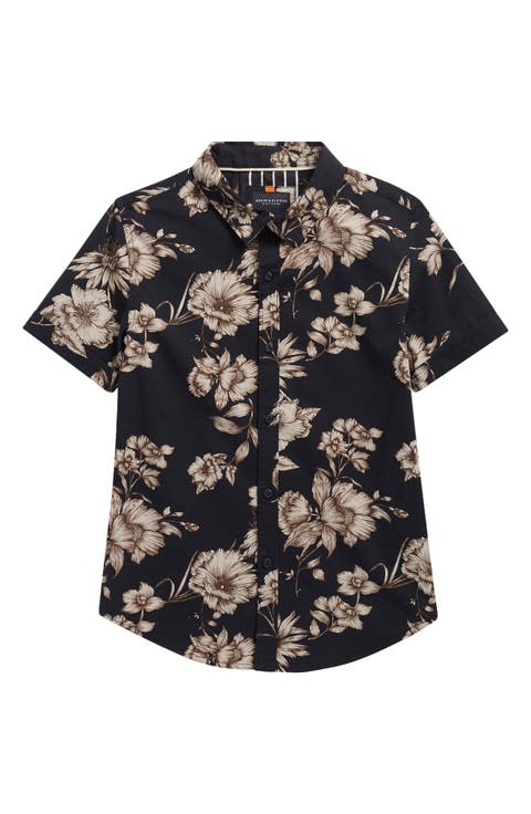 Kids' Floral Short Sleeve Poplin Button-Up Shirt (Big Kid)