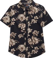 DENIM AND FLOWER Kids' Floral Short Sleeve Poplin Button-Up Shirt