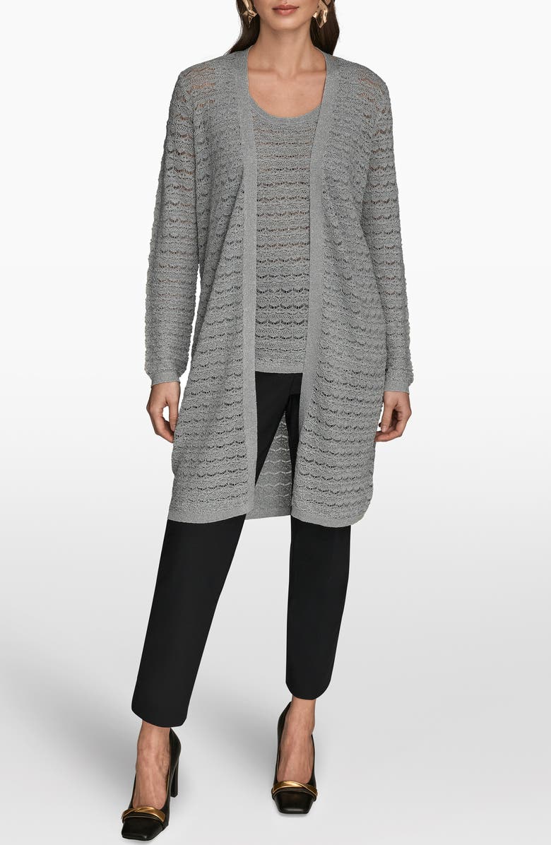 Donna Karan New York Metallic Open Cardigan, Alternate, color, Vapor