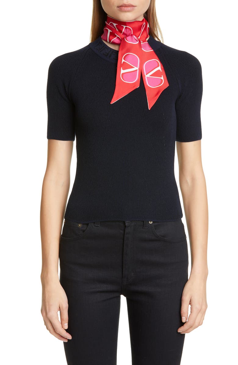 Valentino Garavani Valentino Logo Print Silk Bandeau Scarf, Alternate, color, 