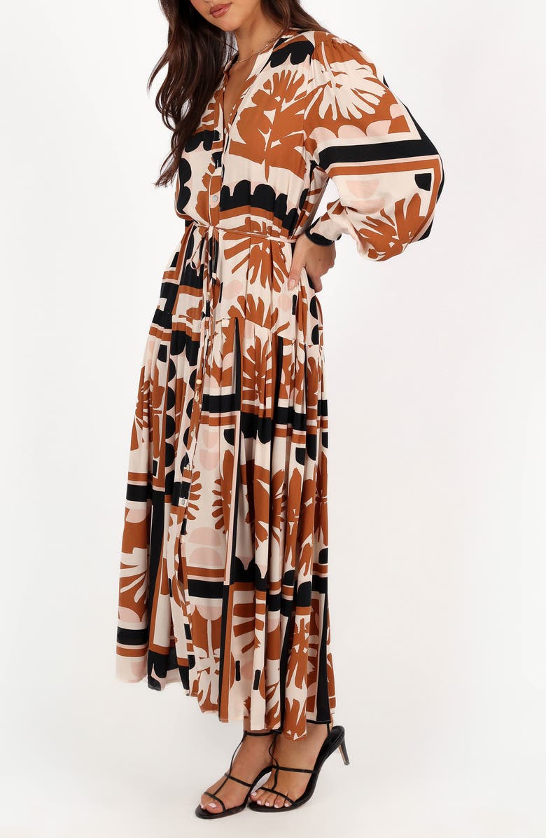 Petal & Pup Jules Abstract Print Long Sleeve Maxi Shirtdress, Alternate, color, Brown Multi