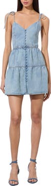 Alice + Olivia Shanti Button Front Tiered Denim Minidress