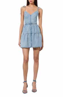Alice + Olivia Shanti Button Front Tiered Denim Minidress