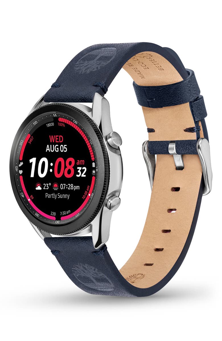 Timberland Leather 22mm Smart Watch Watchband, Alternate, color, Navy