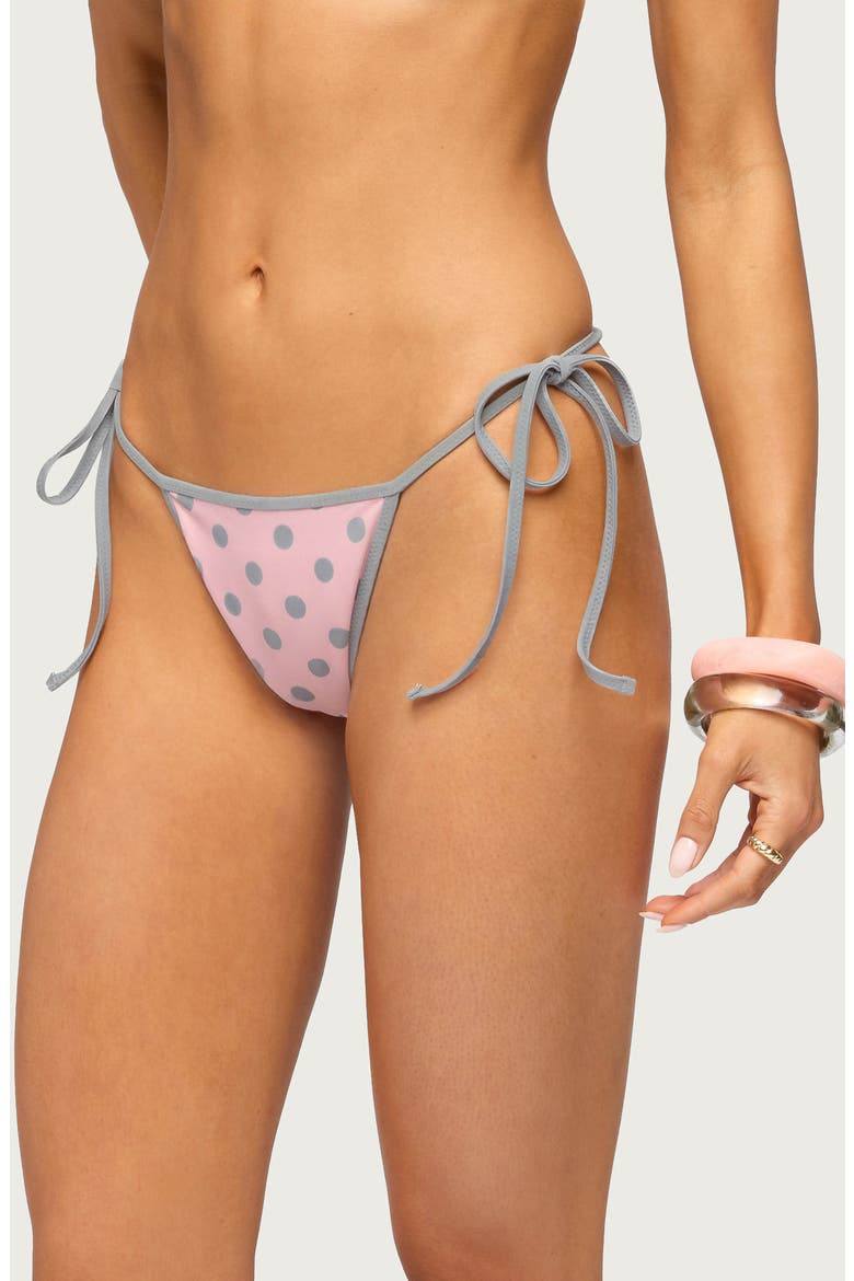 Tora Polka Dot Tie Side Reversible Bikini Bottoms, Alternate, color, PINK-AND-GRAY