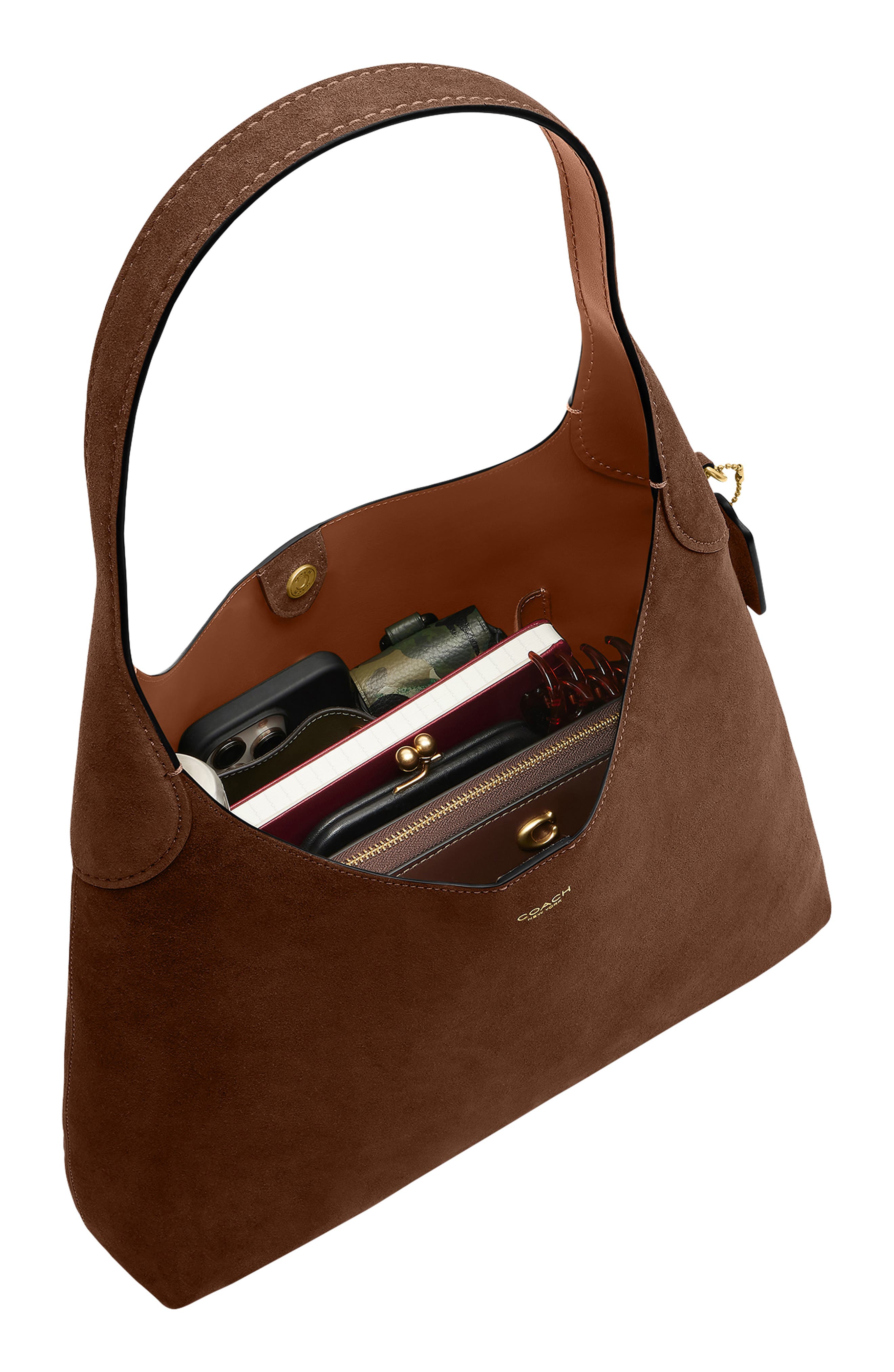 COACH Brooklyn 34 Suede Shoulder Bag, Alternate, color, Warm Brown