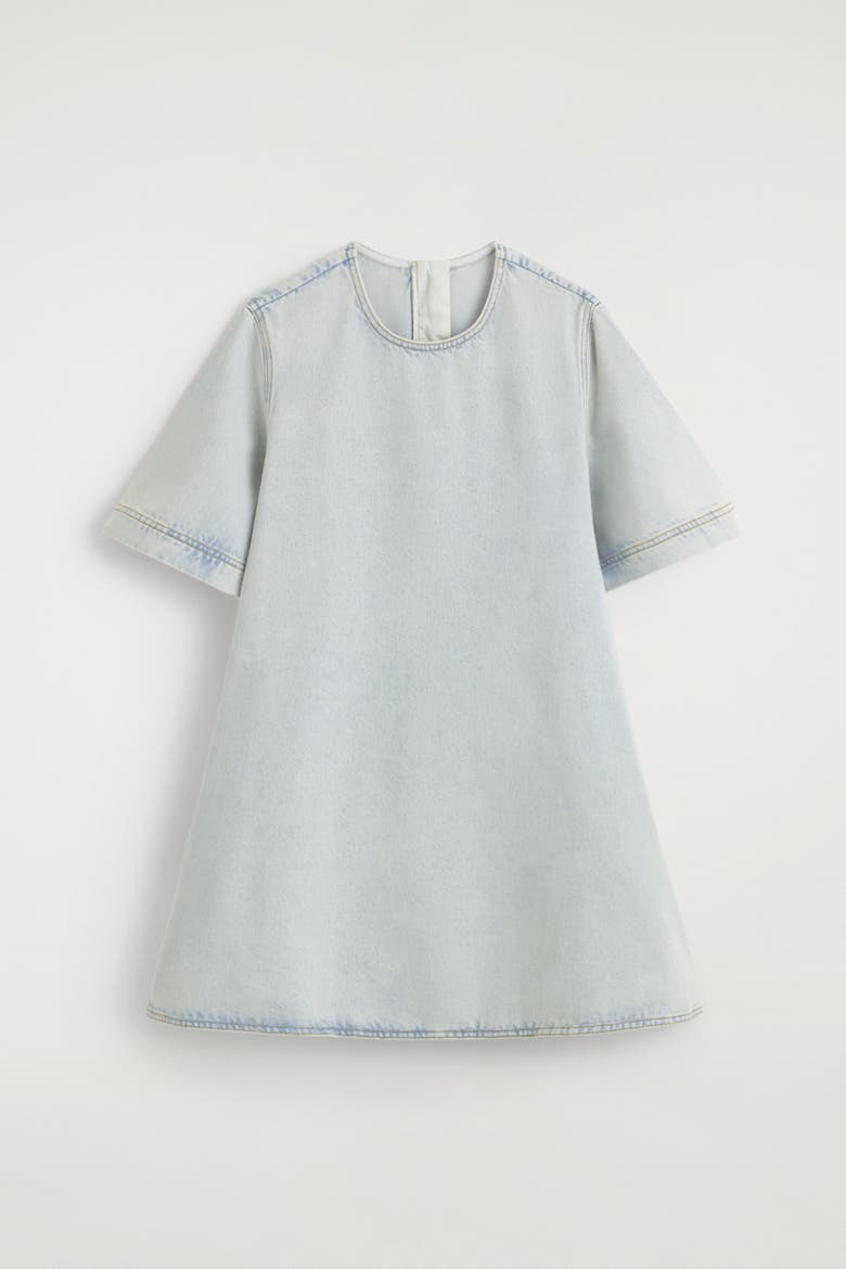 Flared Denim Mini Dress, Alternate, color, LIGHT BLUE