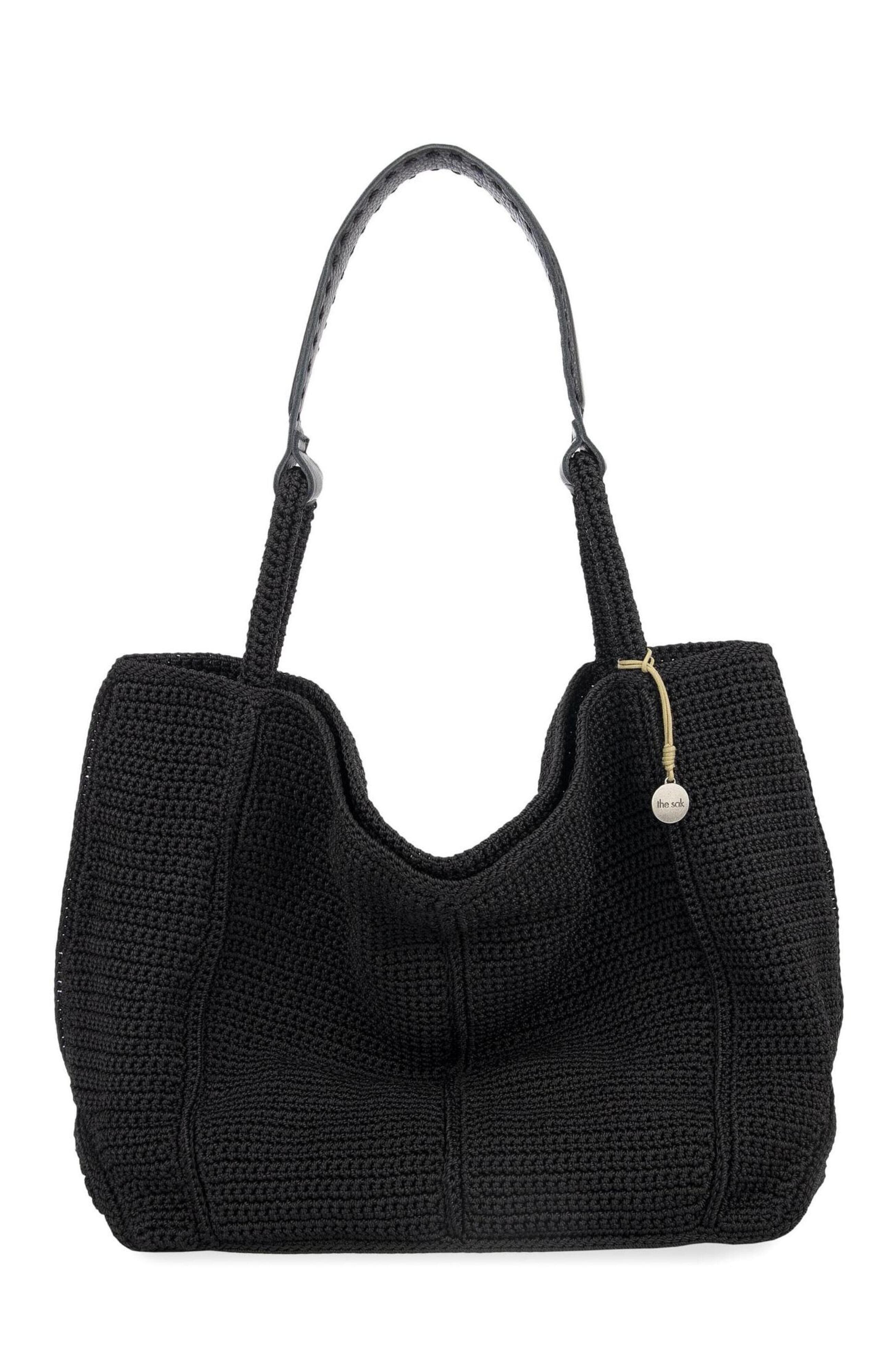 The Sak Los Feliz Large Tote Leather Bag, Main, color, Black Crochet