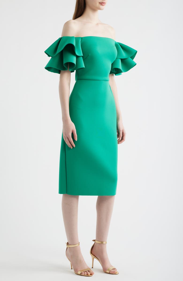 Eliza J Ruffle Sleeve Off the Shoulder Cocktail Dress, Alternate, color, Green