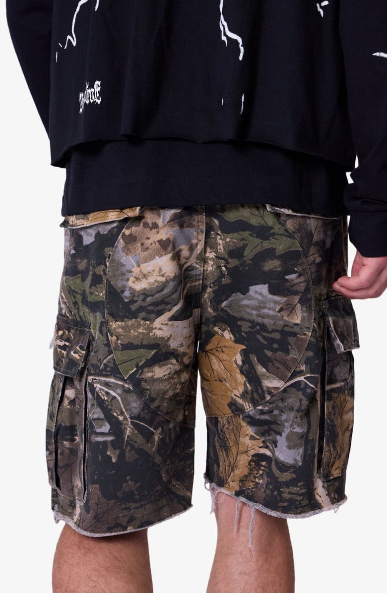 mnml Baggy Distressed Cotton Cargo Shorts, Alternate, color, Forest Camo