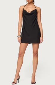 EDIKTED Beaded Cowl Neck Halter Minidress
