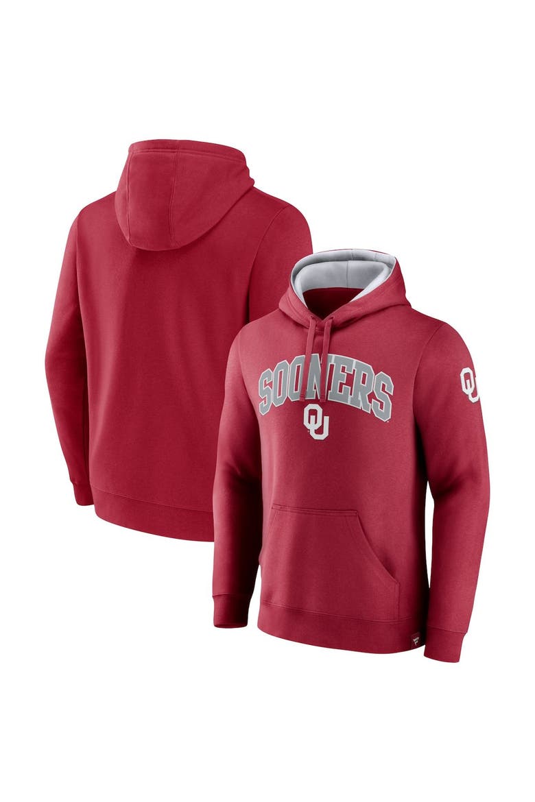 Men's Fanatics Branded Crimson Oklahoma Sooners Arch & Logo Tackle Twill Pullover Hoodie, Main, color, Crimson