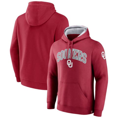 Men's Fanatics Branded Crimson Oklahoma Sooners Arch & Logo Tackle Twill Pullover Hoodie