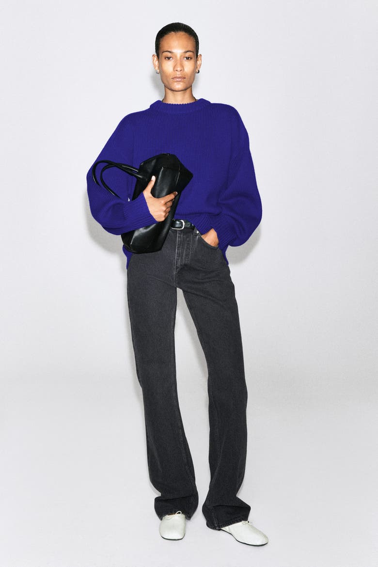 Rounded Wool Crew-Neck Sweater, Alternate, color, COBALT BLUE