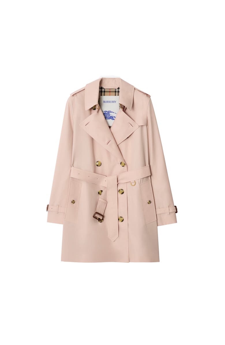Burberry Short Tropical Gabardine Kensington Trench Coat, Alternate, color, Pale Sugar Pink