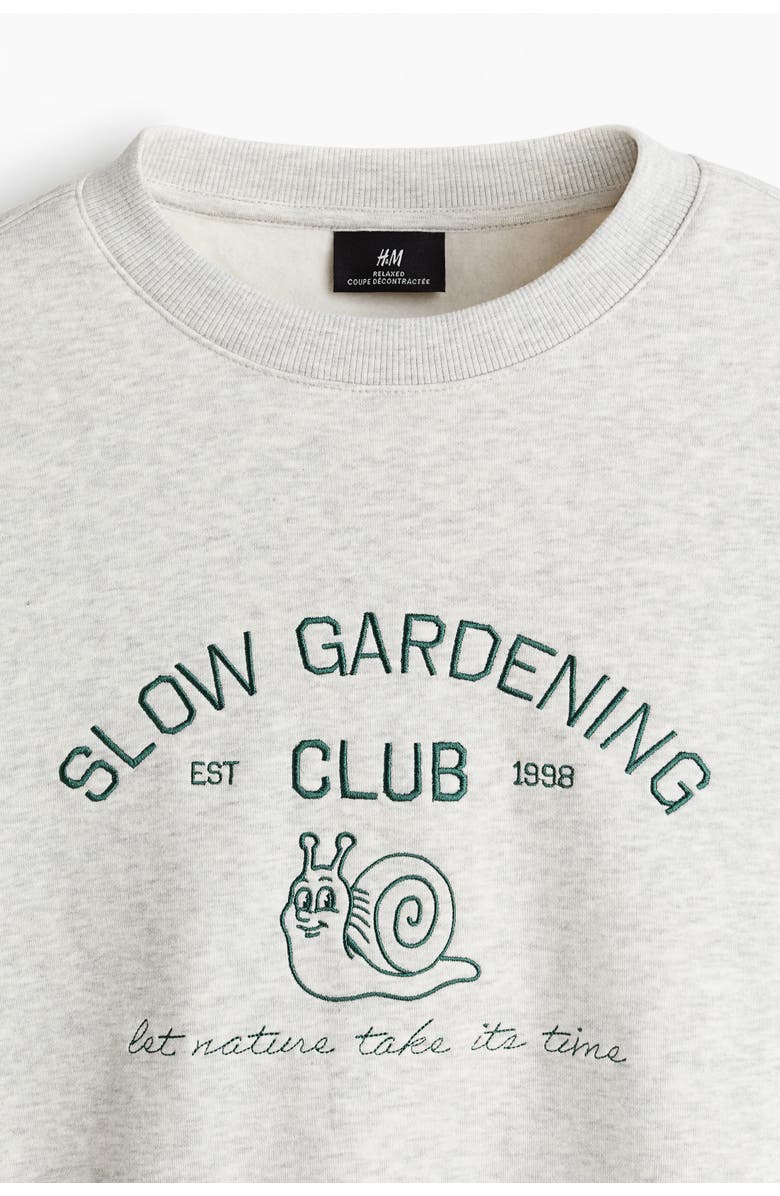H&M Relaxed Fit Embroidery-motif Sweatshirt, Alternate, color, Gray/Slow Gardening Club