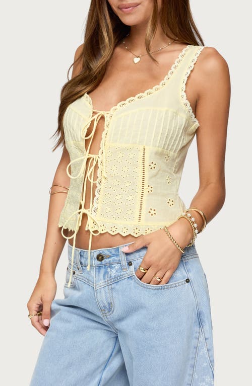 Edikted Fiore Eyelet Tie Front Tank In Yellow