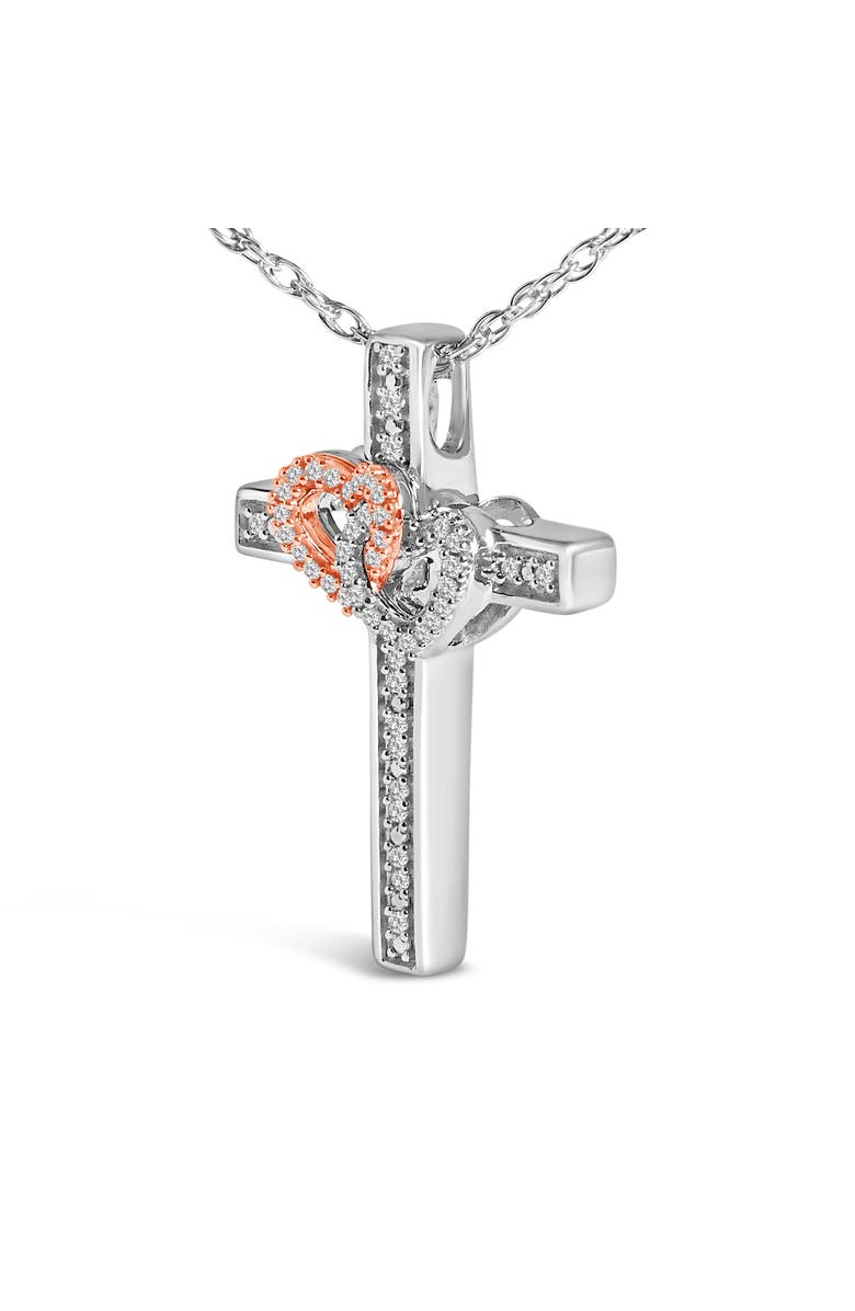 Haus of Brilliance 14K Rose Gold Plated Sterling Silver 1/10 Cttw Diamond Cross & Heart Pendant Necklace, Alternate, color, Silver