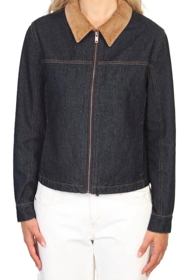 Zip Front Denim Barn Jacket, Alternate, color, DK INDIGO