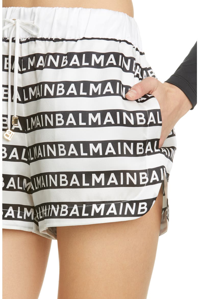 Logo Stripe Silk Cover-Up Shorts, Alternate, color, WHITE/ WHITE