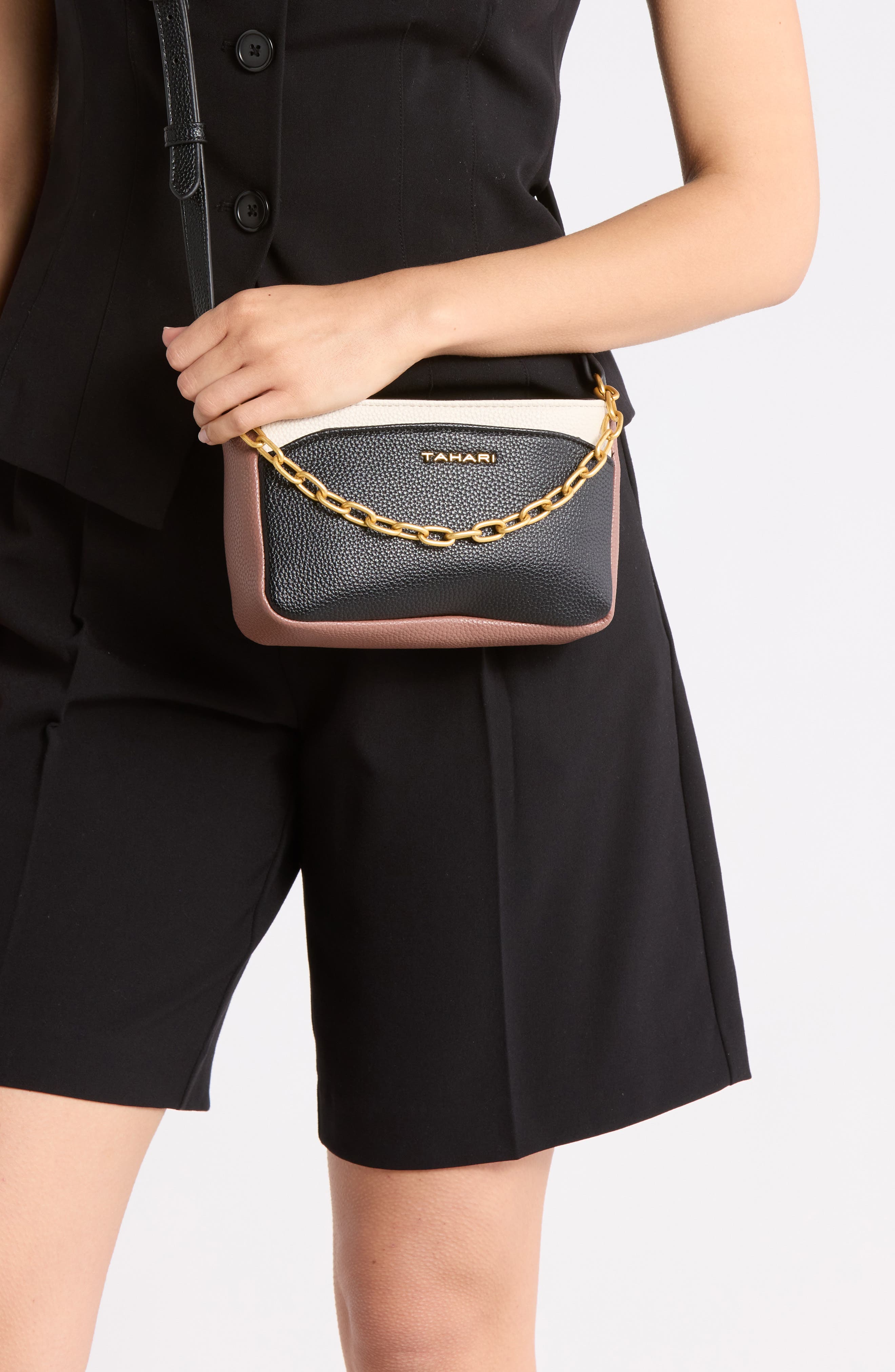Tahari Hollis Crossbody Bag, Alternate, color, Black Block