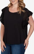 RUBY RD Cotton Slub T-Shirt with Crochet Sleeves