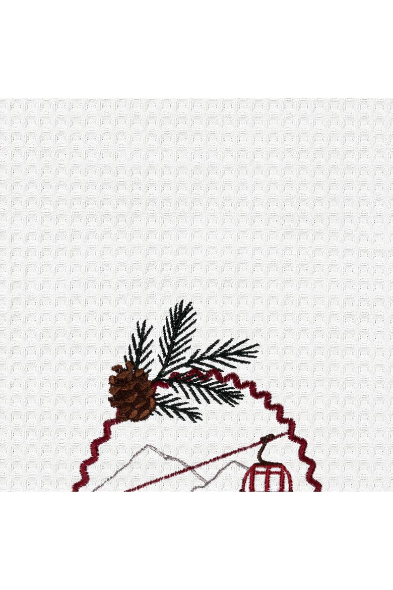 Ski Slope and Gondola Winter Sports with Pine Cones Towel, Alternate, color, Red