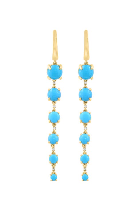 14K Yellow Gold Diamond,Turquoise Earrings