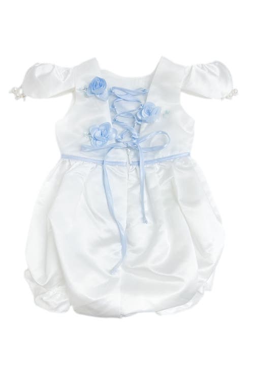 Petite Maison Kids Daphne Satin Romper With Blue Embroidery In White And Baby Blue