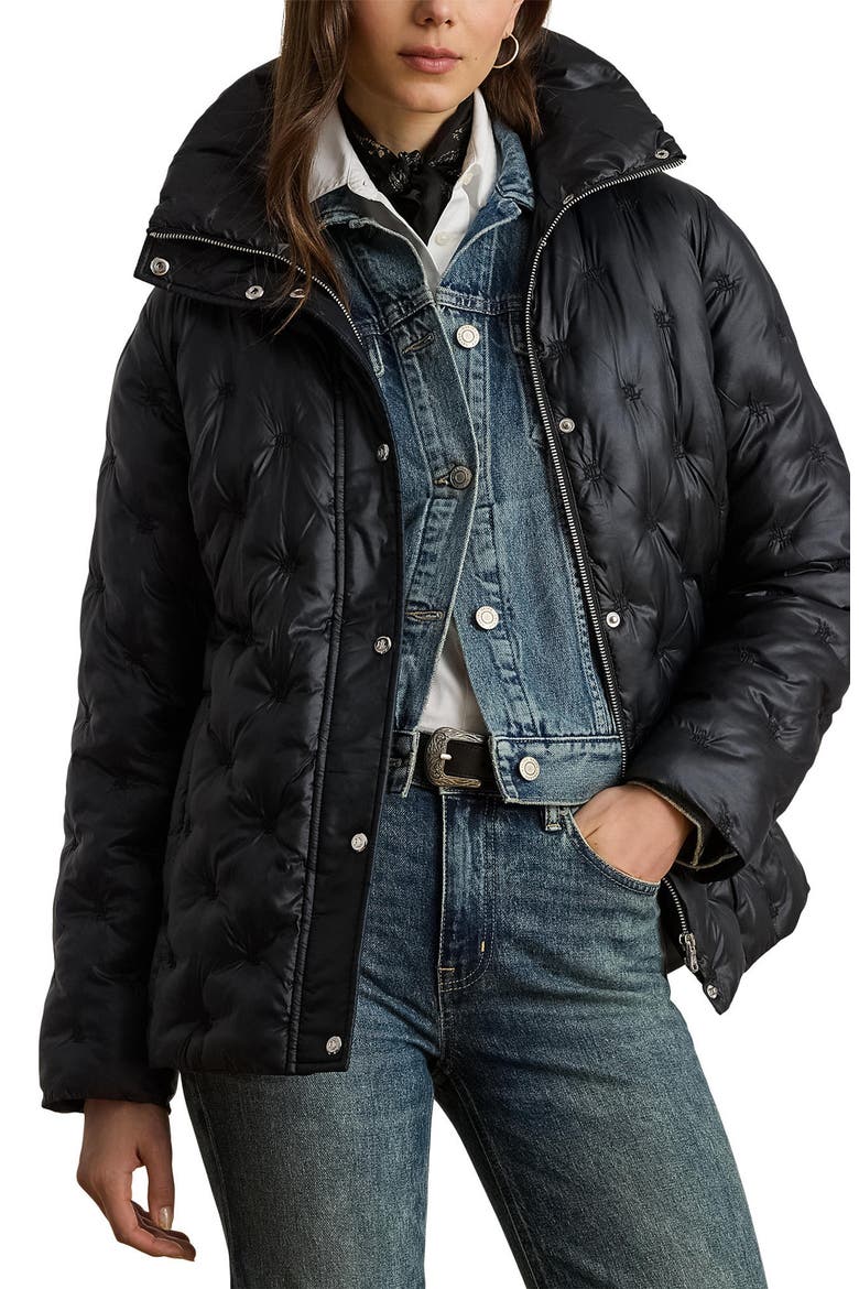 Monogram Quilted Puffer Jacket, Main, color, BLACK