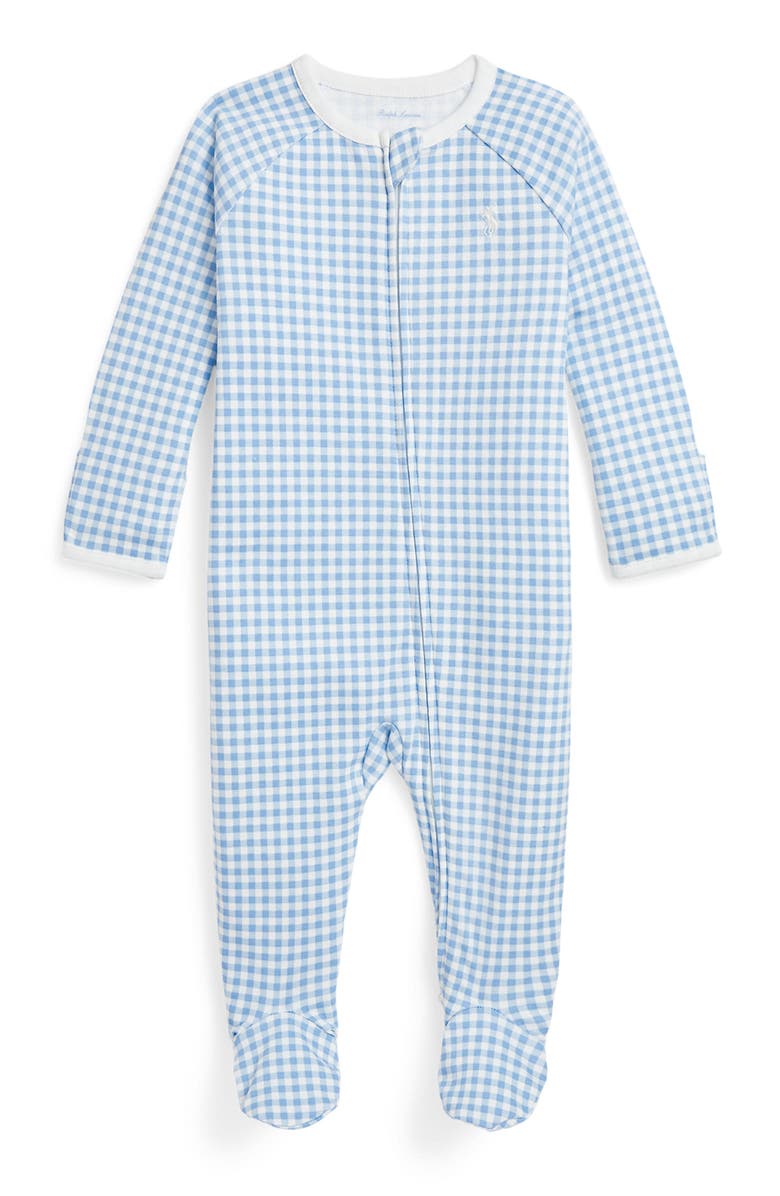 Ralph Lauren Gingham Cotton Jersey Footie, Main, color, 