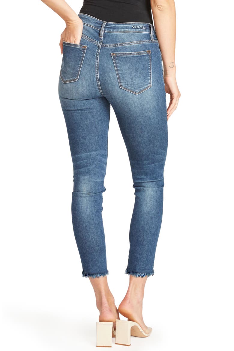 Jagger Distressed Raw Hem Skinny Jeans, Alternate, color, MED WASH