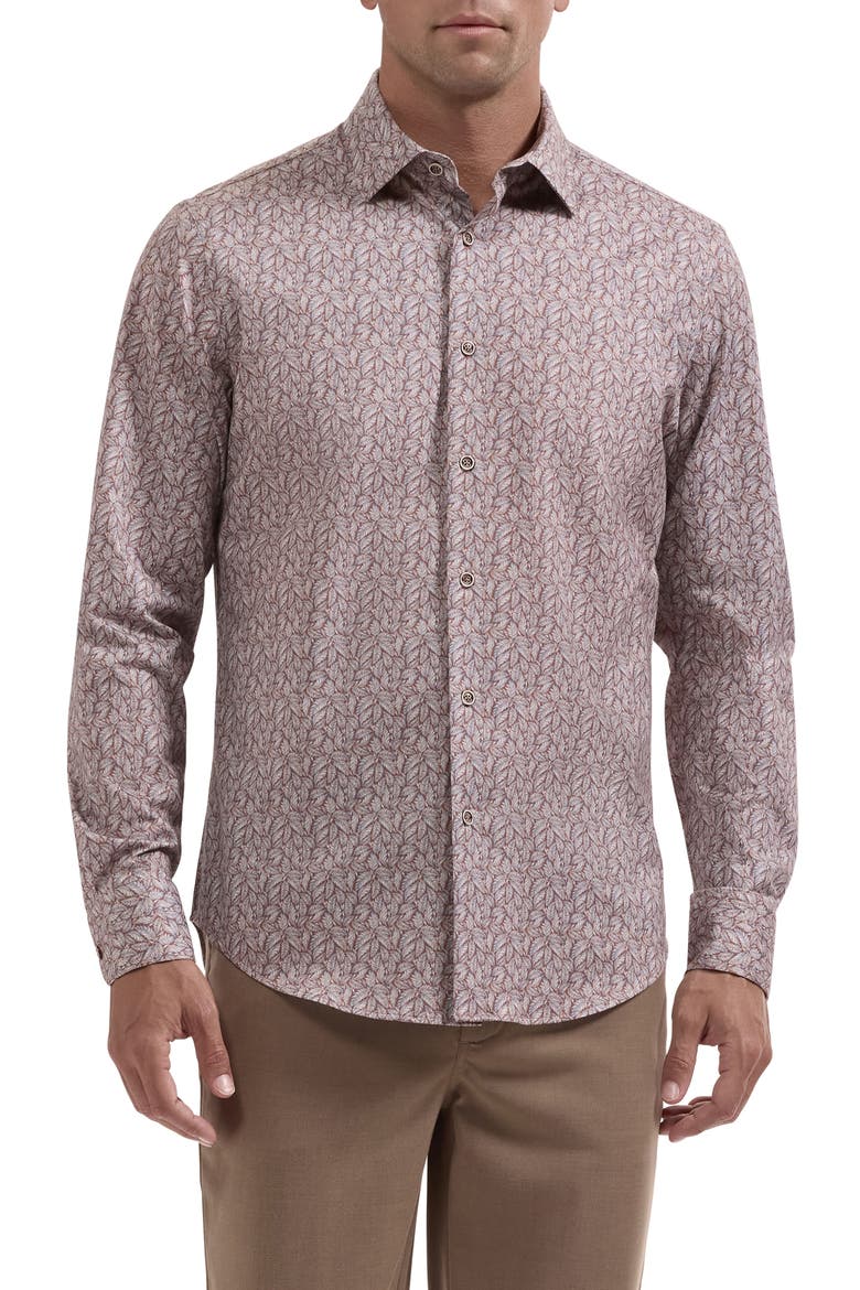 James OoohCotton® Leaf Print Button-Up Shirt, Main, color, SIENNA