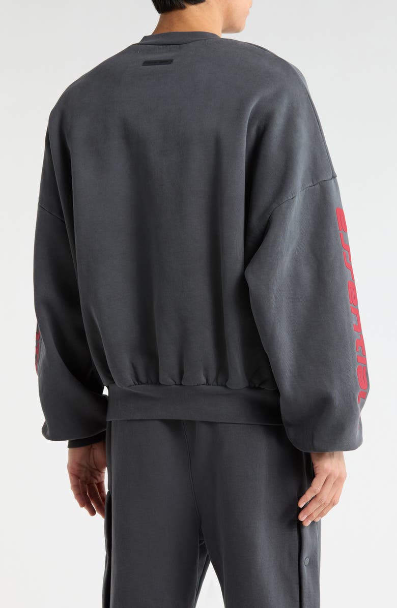Fear of God Essentials Logo Graphic Relaxed Fit Crop Sweatshirt, Alternate, color, Iron Grey