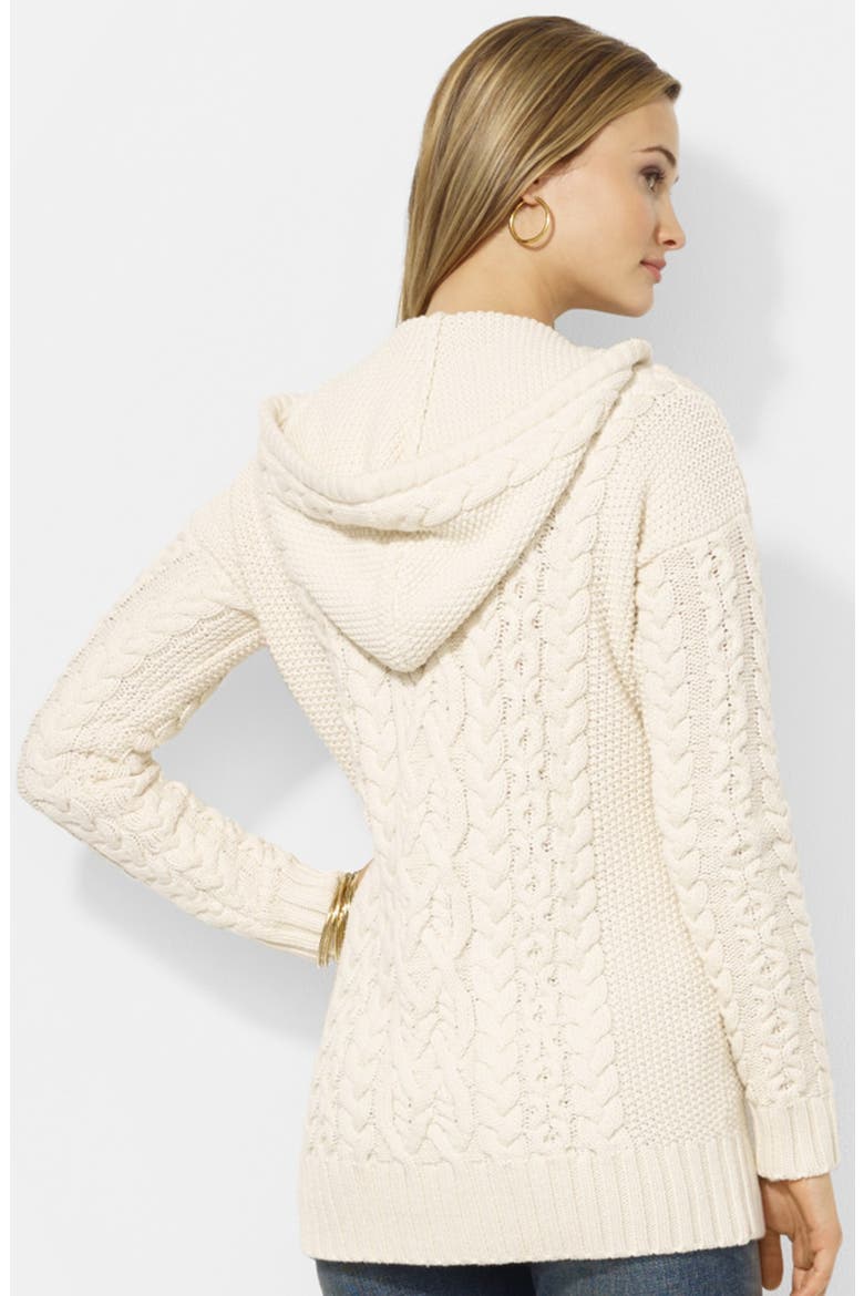 Hooded Cable Knit Cardigan, Alternate, color, JOURNEY CREAM