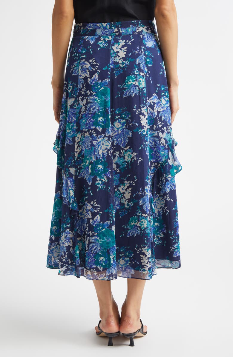 Derek Lam 10 Crosby Orla Floral Print Chiffon Maxi Skirt, Alternate, color, Navy/ Jade/ Ecru