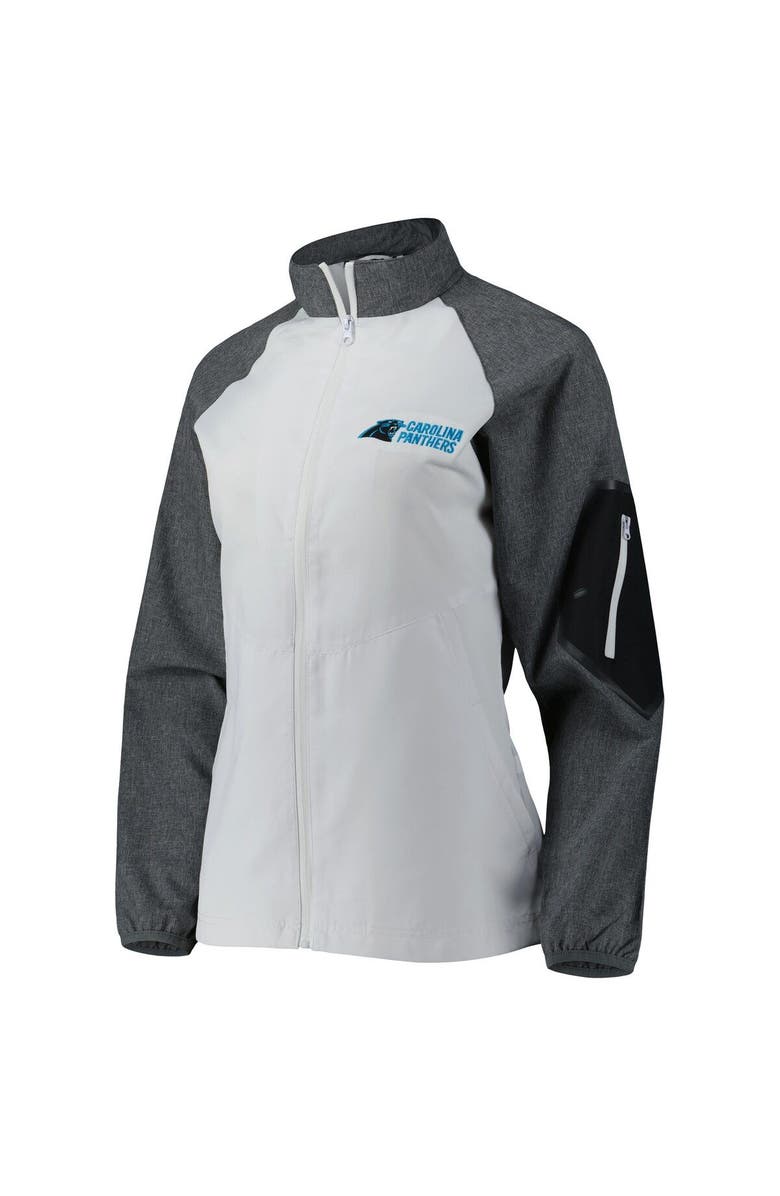 DUNBROOKE Women's Dunbrooke White/Gray Carolina Panthers Hurricane Raglan Full-Zip Windbreaker, Alternate, color,
