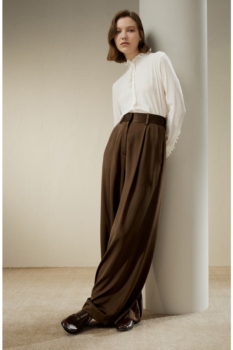 Crêpe de Chine Silk Blouse with Ruffle Edge, Alternate, color, Natural white