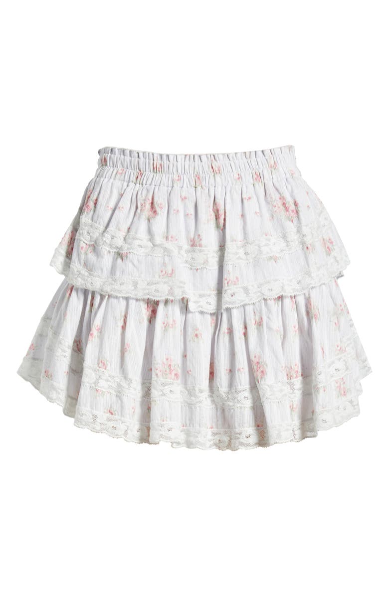 LoveShackFancy Floral Tiered Cotton Miniskirt, Alternate, color, 