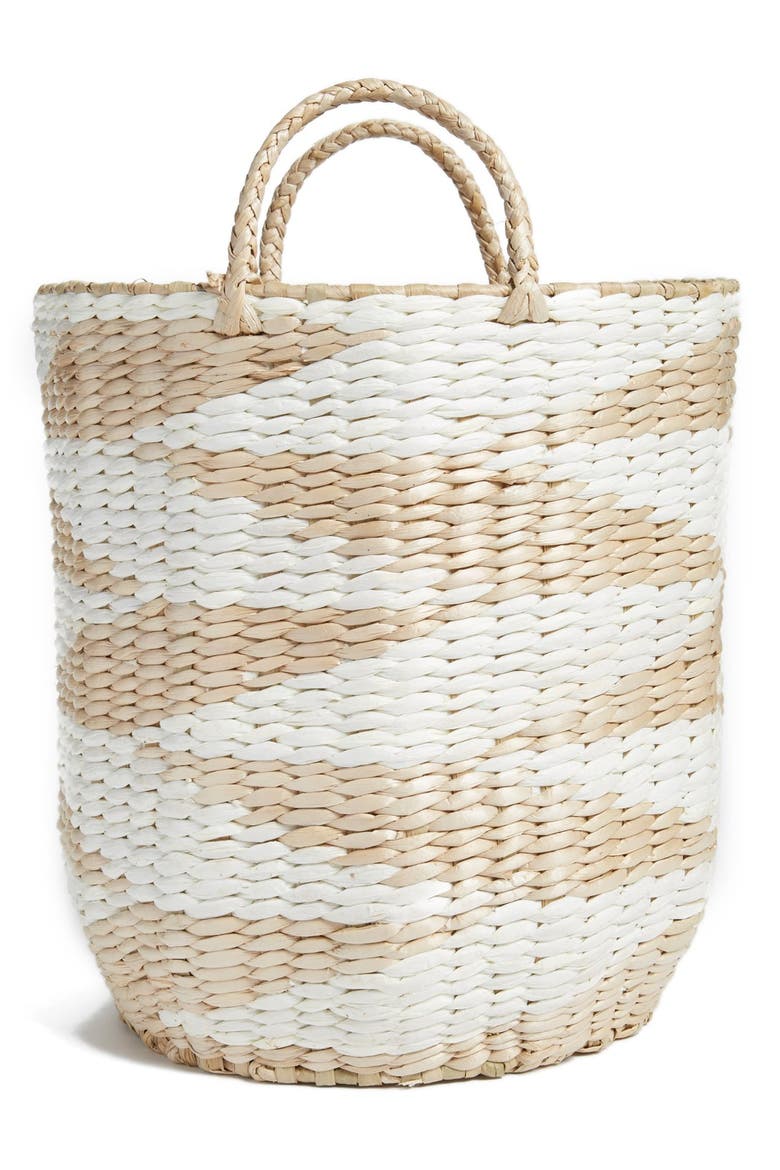 Diamond Straw Basket, Main, color, WHITE/ NATURAL