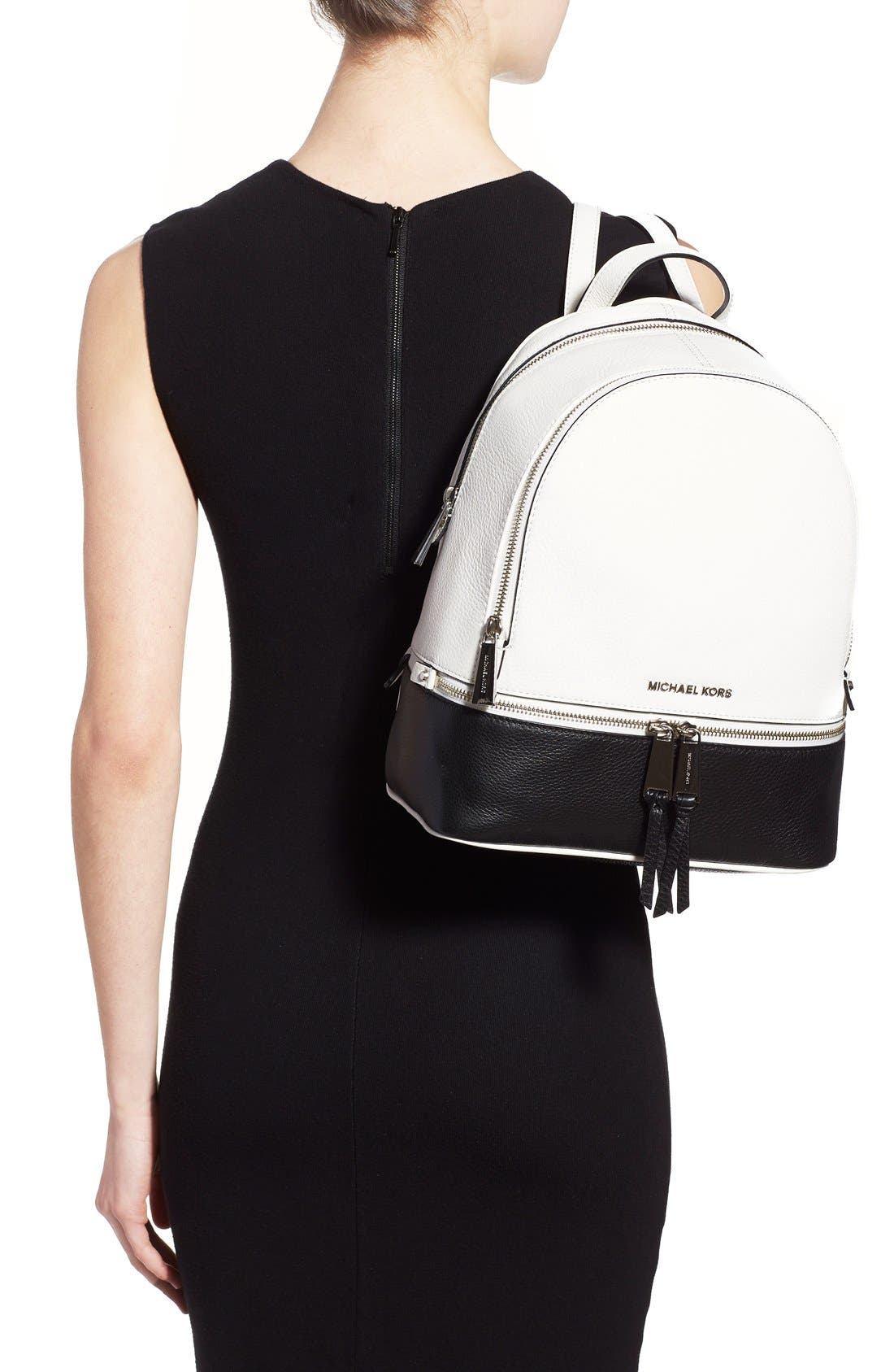 'Small Rhea' Leather Backpack, Alternate, color, WHITE/ BLACK/ SILVER