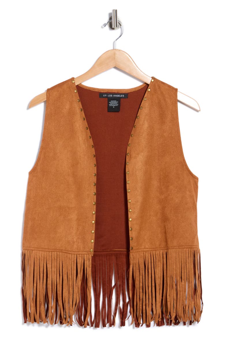 Studded Fringe Vest, Main, color, CAMEL