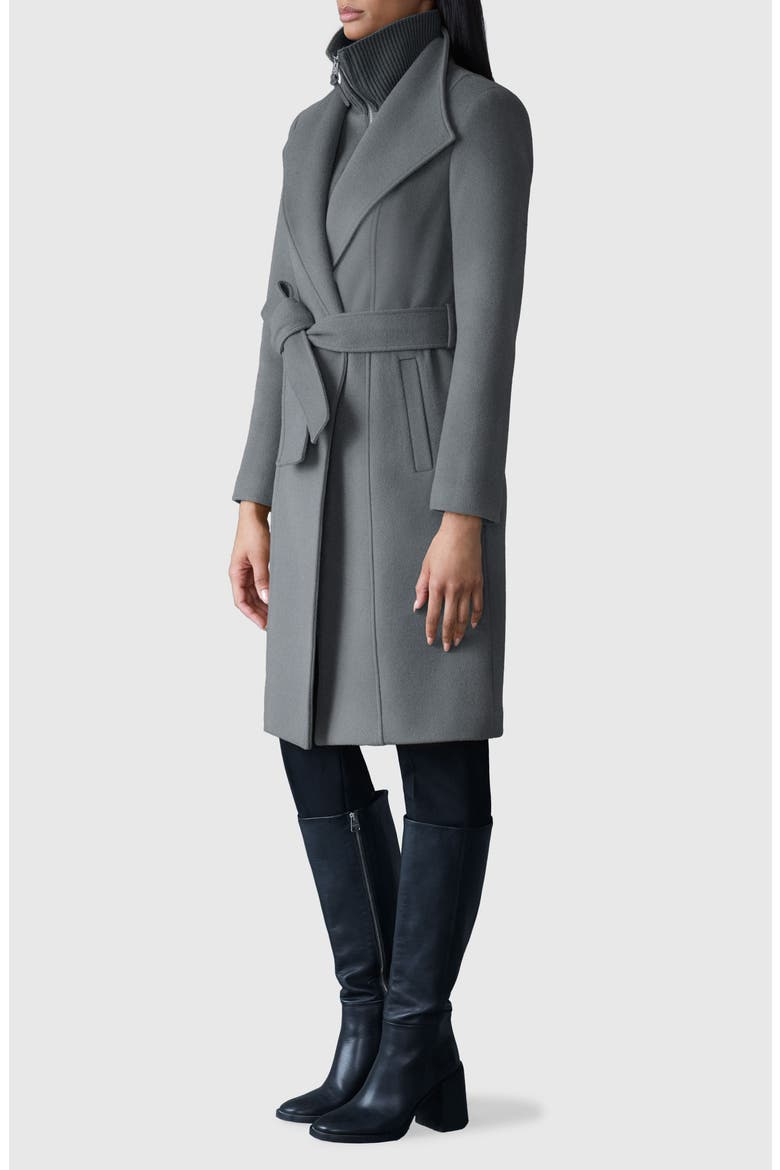 Norita Belted Double Face Wool Coat with Wool Blend Bib, Alternate, color, CARBON MIX
