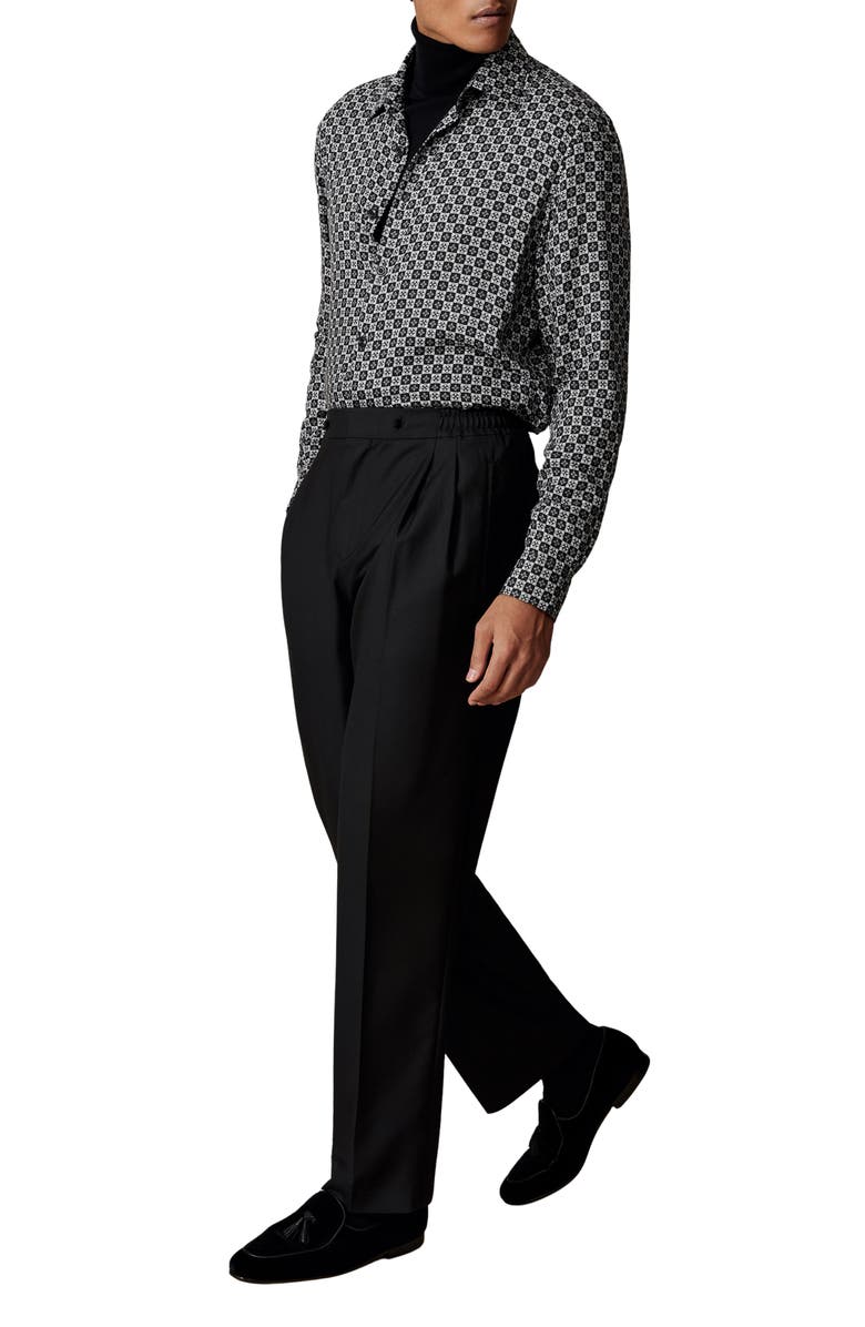 Reiss Nix Print Button-Up Shirt, Alternate, color, Black