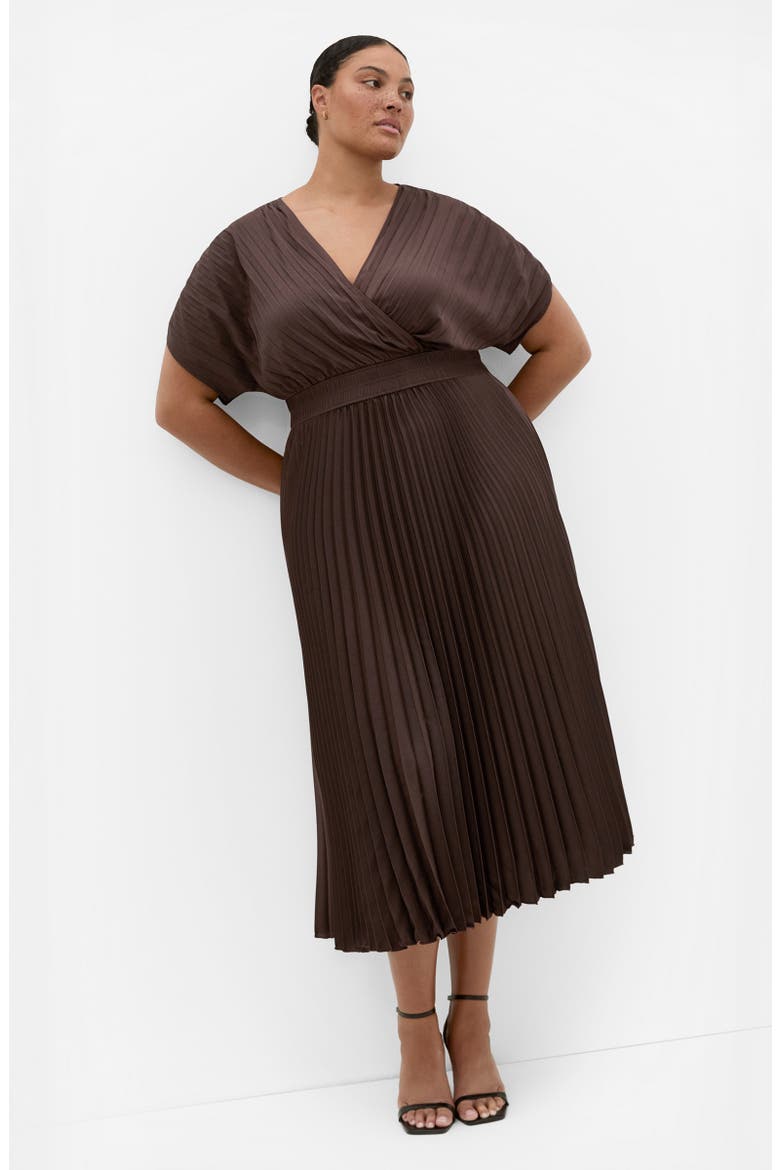 Elia Faux Wrap Pleated Dress, Alternate, color, CHOCOLATE