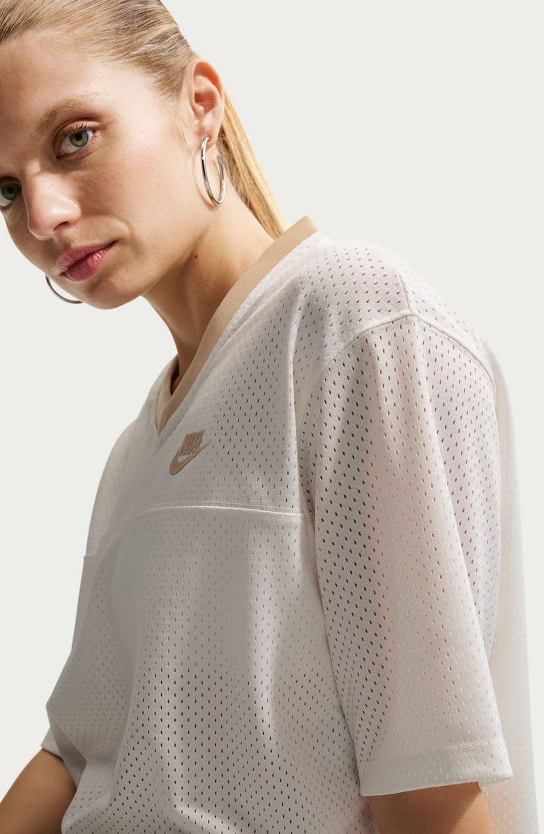 Nike Oversize Heritage Crop Mesh Jersey, Alternate, color, Sail/ Linen/ Linen