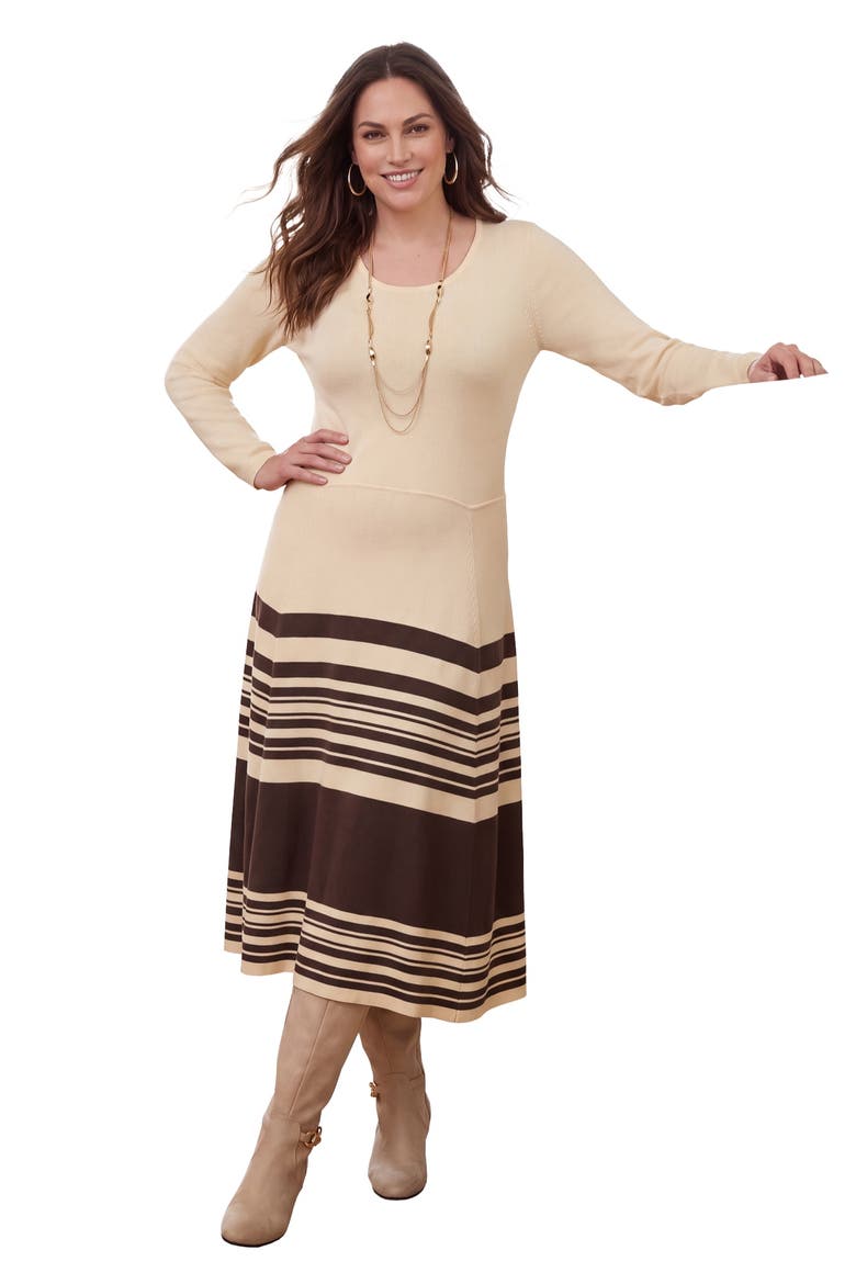 Fit And Flare Sweater Dress, Main, color, OATMEAL CHOCOLATE